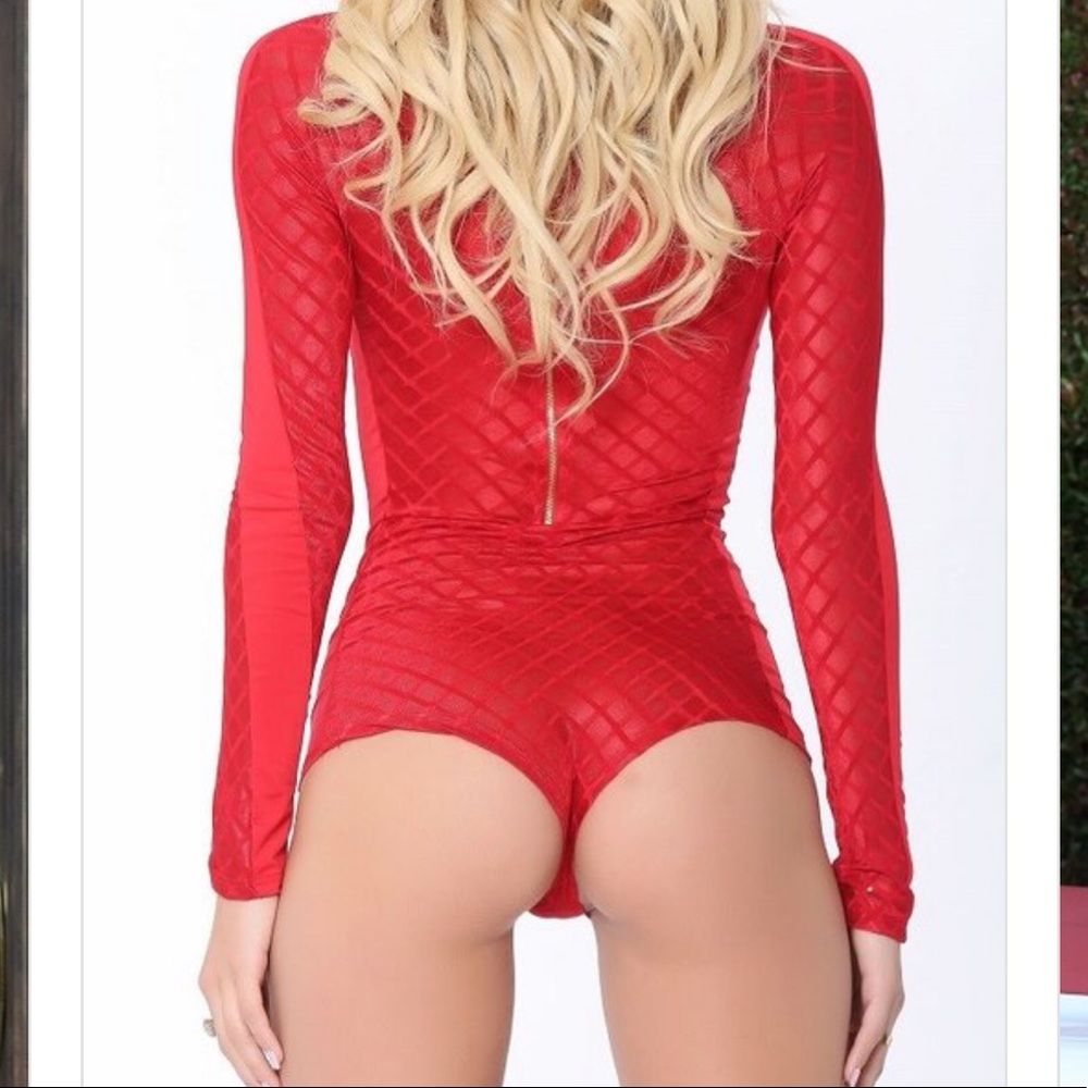 Sexy Red Mesh Bodysuit - Picture 2 of 6